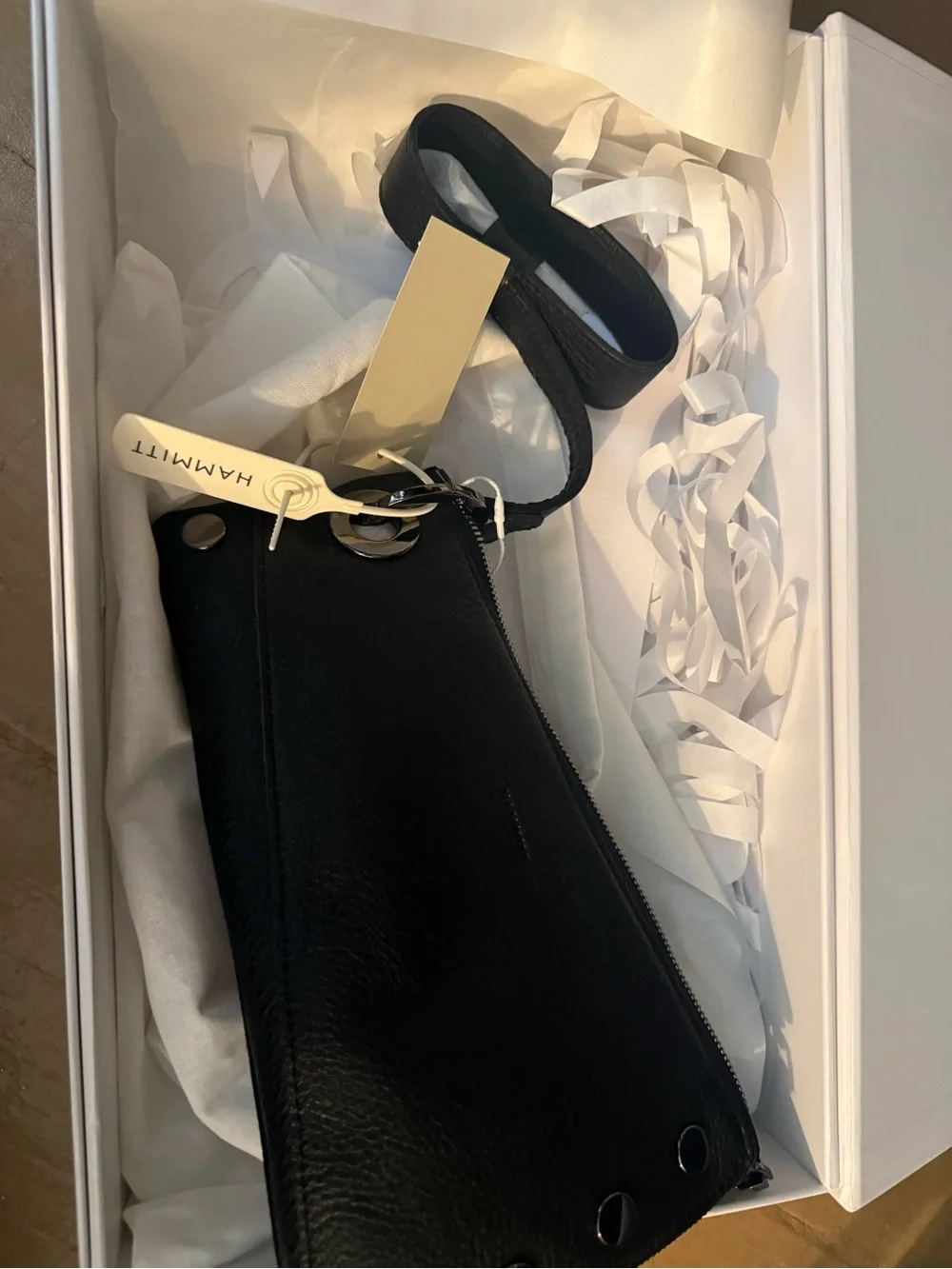 Hammitt Black Leather Zip Wristlet with Silver Hardware